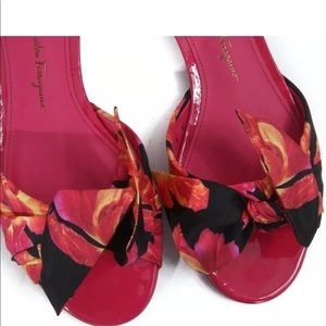 Salvatore Ferragamo Leather Silk Scarf Bow Sandals